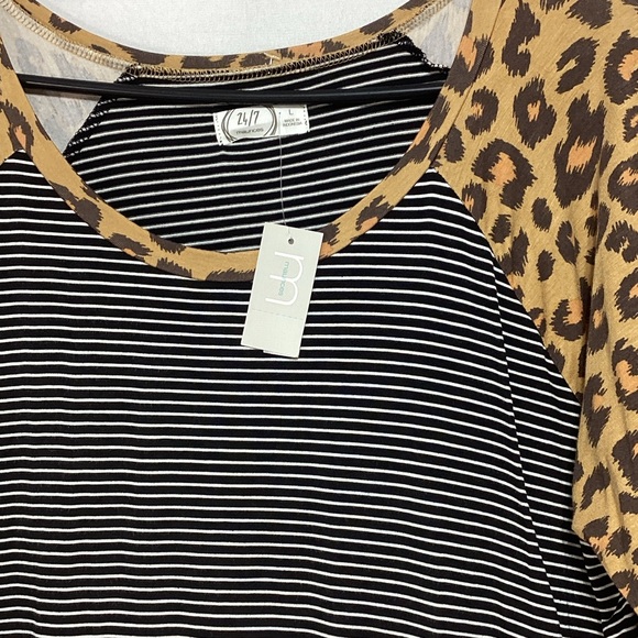 NWT Maurice’s 24/7 Large Leopard Print and Stripe Long Sleeve Top - Picture 2 of 8